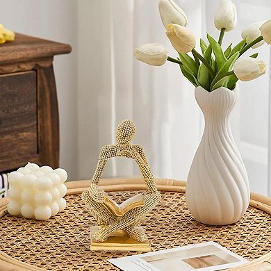 Gold Reading Woman Statue Abstract Thinker Sculpture Modern Home Decor Ornament