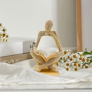 Gold Reading Woman Statue Abstract Thinker Sculpture Modern Home Decor Ornament