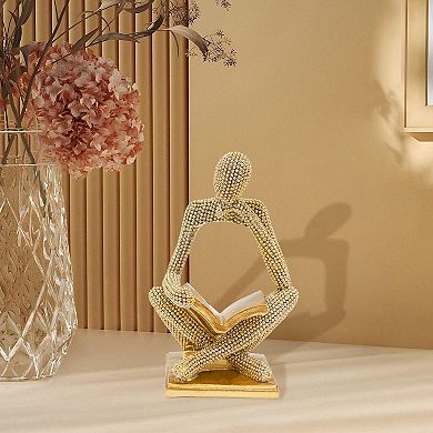 Gold Reading Woman Statue Abstract Thinker Sculpture Modern Home Decor Ornament