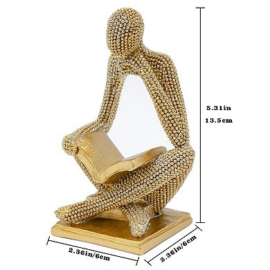 Gold Reading Woman Statue Abstract Thinker Sculpture Modern Home Decor Ornament