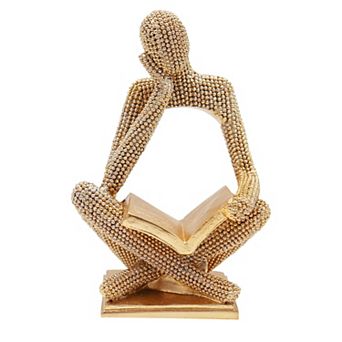 Gold Reading Woman Statue Abstract Thinker Sculpture Modern Home Decor Ornament