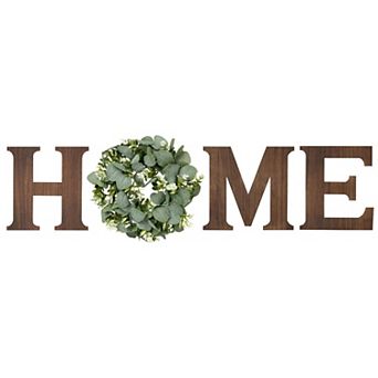 Farmhouse Home Sign Rustic Wooden Letters Eucalyptus Wreath Wall Decor Living Room Kitchen Entryway