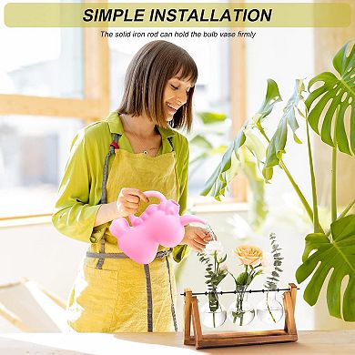 Plant Terrarium Wooden Stand 3 Bulb Glass Vase Hydroponics Home Office Decor