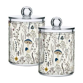 Mushroom Qtip Holder With Lid 2pack Clear Plastic Jars Bathroom Storage Containers For Cotton Swab
