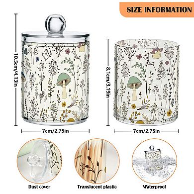 Mushroom Qtip Holder With Lid 2pack Clear Plastic Jars Bathroom Storage Containers For Cotton Swab