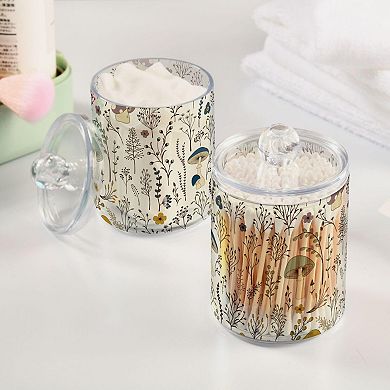 Mushroom Qtip Holder With Lid 2pack Clear Plastic Jars Bathroom Storage Containers For Cotton Swab