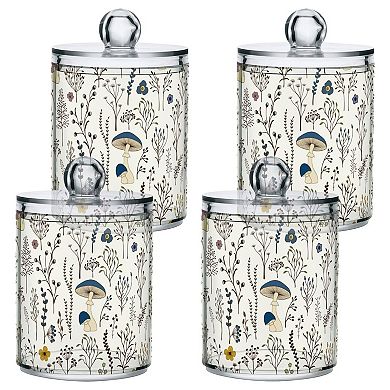 Mushroom Qtip Holder With Lid 2pack Clear Plastic Jars Bathroom Storage Containers For Cotton Swab