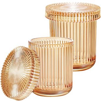 Glass Qtip Holder Dispenser 2-Pack Sunburst Bathroom Organizer Storage Jars Vintage Farmhouse