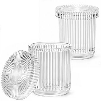 Glass Qtip Holder Dispenser 2-Pack Sunburst Bathroom Organizer Storage Jars Vintage Farmhouse