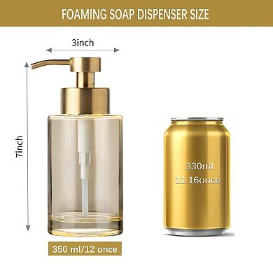 Foaming Soap Dispenser 12oz Thick Glass Stainless Steel Pump Bathroom Kitchen