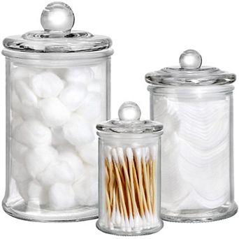 Set Of 3 Glass Jars With Lids Bathroom Kitchen Storage Containers Airtight Canisters For Cotton Swab