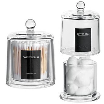 Qtip Holder Thick Glass Jars With Lid 2 Pack Clear Bathroom Vanity Organizer Cotton Ball Swab Storag
