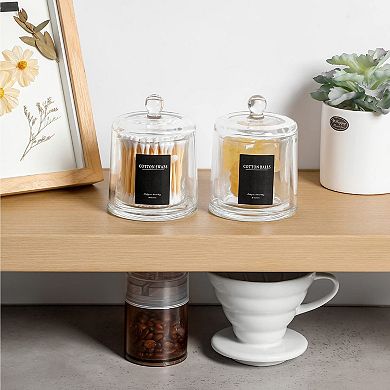 Qtip Holder Thick Glass Jars With Lid 2 Pack Clear Bathroom Vanity Organizer Cotton Ball Swab Storag