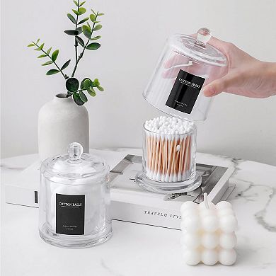 Qtip Holder Thick Glass Jars With Lid 2 Pack Clear Bathroom Vanity Organizer Cotton Ball Swab Storag