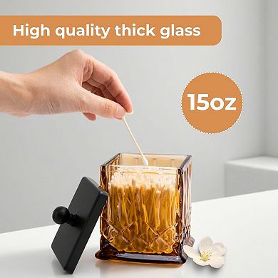 Qtip Holder Glass Jars With Lids 15oz Bathroom Organization Cotton Rounds Storage Thick