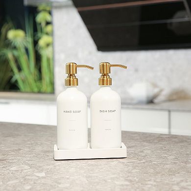 Soap Dispenser Set Glass with Stainless Steel Pump Modern Kitchen Counter Decor