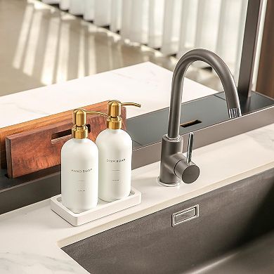 Soap Dispenser Set Glass with Stainless Steel Pump Modern Kitchen Counter Decor