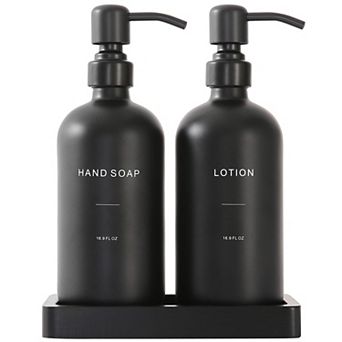 Soap Dispenser Set Glass with Stainless Steel Pump Modern Kitchen Counter Decor