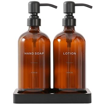 Soap Dispenser Set Glass with Stainless Steel Pump Modern Kitchen Counter Decor