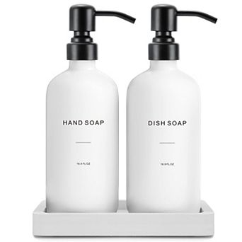 Soap Dispenser Set Glass with Stainless Steel Pump Modern Kitchen Counter Decor