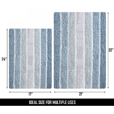 Stripe Cotton Bath Mat21x32 17x24 Soft Absorbent Anti-Skid Machine Washable Set of 2
