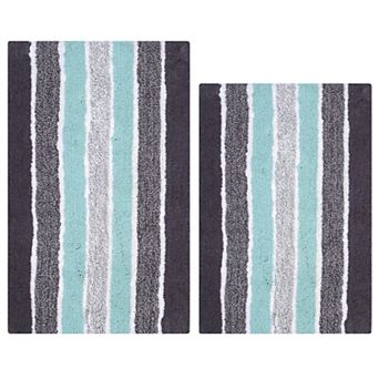 Stripe Cotton Bath Mat21x32 17x24 Soft Absorbent Anti-Skid Machine Washable Set of 2