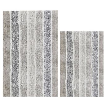 Stripe Cotton Bath Mat21x32 17x24 Soft Absorbent Anti-Skid Machine Washable Set of 2