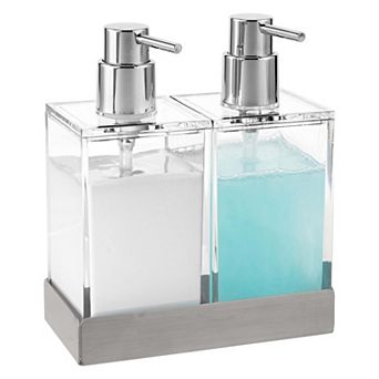 Dual Pump Soap Dispenser Set with Stainless Steel Base for Kitchen Bathroom Shampoo Conditioner