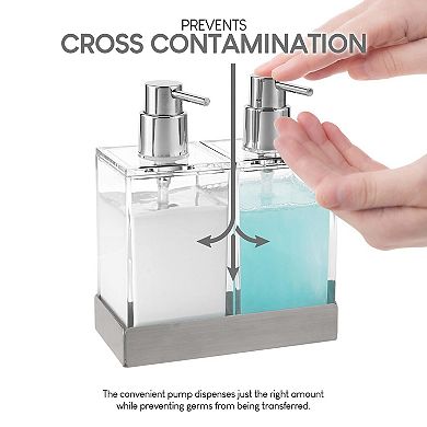Dual Pump Soap Dispenser Set with Stainless Steel Base for Kitchen Bathroom Shampoo Conditioner