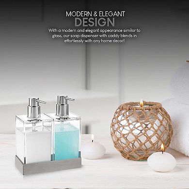 Dual Pump Soap Dispenser Set with Stainless Steel Base for Kitchen Bathroom Shampoo Conditioner
