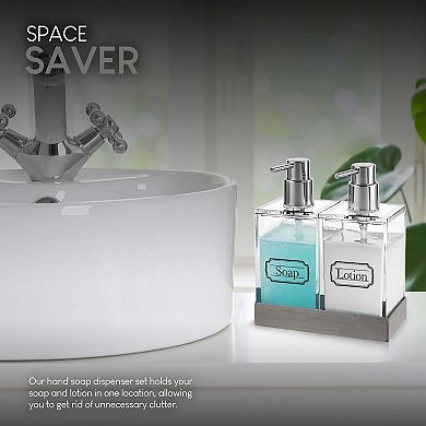 Dual Pump Soap Dispenser Set with Stainless Steel Base for Kitchen Bathroom Shampoo Conditioner