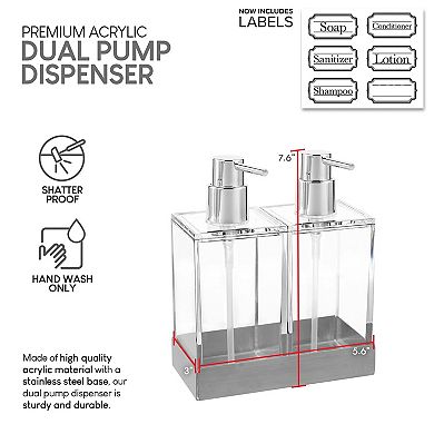 Dual Pump Soap Dispenser Set with Stainless Steel Base for Kitchen Bathroom Shampoo Conditioner