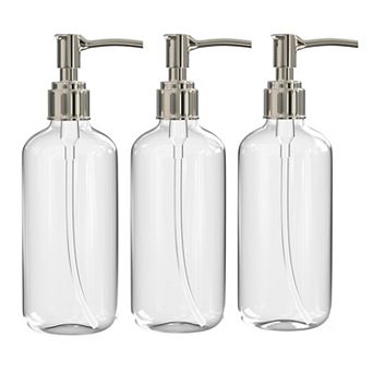 Refillable Clear Plastic Pump Bottles 16oz 3 Pack for Soap Lotion Shampoo Kitchen Bath