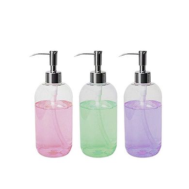 Refillable Clear Plastic Pump Bottles 16oz 3 Pack for Soap Lotion Shampoo Kitchen Bath