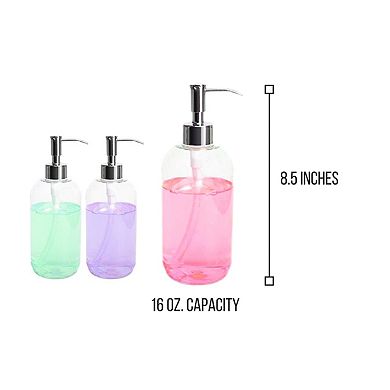 Refillable Clear Plastic Pump Bottles 16oz 3 Pack for Soap Lotion Shampoo Kitchen Bath