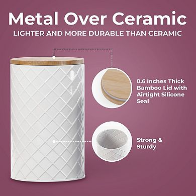 White Metal Canister Set 4 Airtight Kitchen Storage Containers Sugar Flour Coffee Tea Farmhouse