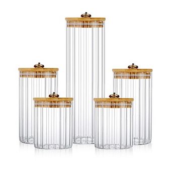 Glass Storage Jars Set of 5 Airtight Lid Metal Ring Coffee Bar Kitchen Candy Cookie Pasta Nuts