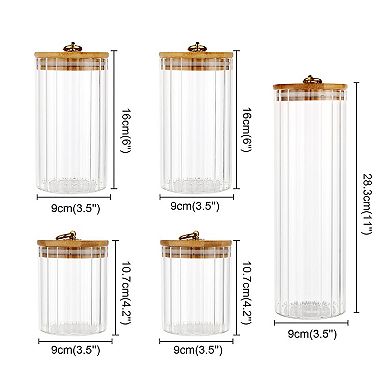 Glass Storage Jars Set of 5 Airtight Lid Metal Ring Coffee Bar Kitchen Candy Cookie Pasta Nuts