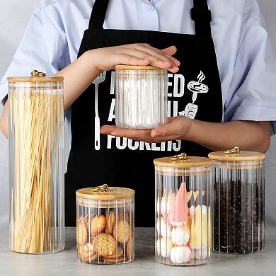Glass Storage Jars Set of 5 Airtight Lid Metal Ring Coffee Bar Kitchen Candy Cookie Pasta Nuts