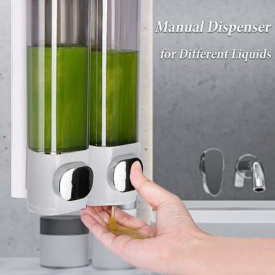 Wall Mounted Soap Dispenser 2 Chambers 600ml Shampoo Conditioner Body Wash Pump Bathroom Kitchen