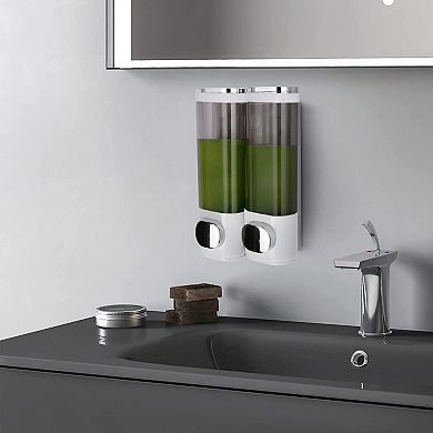 Wall Mounted Soap Dispenser 2 Chambers 600ml Shampoo Conditioner Body Wash Pump Bathroom Kitchen