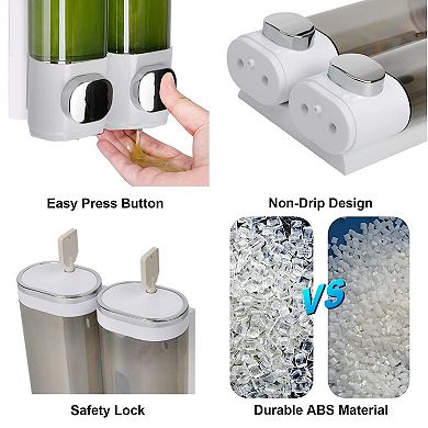 Wall Mounted Soap Dispenser 2 Chambers 600ml Shampoo Conditioner Body Wash Pump Bathroom Kitchen