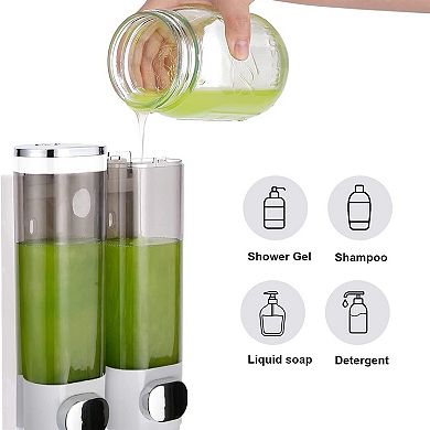 Wall Mounted Soap Dispenser 2 Chambers 600ml Shampoo Conditioner Body Wash Pump Bathroom Kitchen