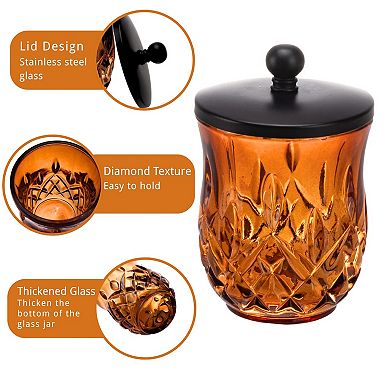 Glass Qtip Holder 10 Oz Thick Glass Jar Matte Lid Bathroom Organizer Cotton Ball Storage