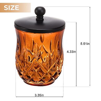 Glass Qtip Holder 10 Oz Thick Glass Jar Matte Lid Bathroom Organizer Cotton Ball Storage