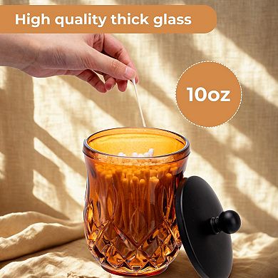 Glass Qtip Holder 10 Oz Thick Glass Jar Matte Lid Bathroom Organizer Cotton Ball Storage