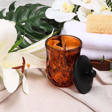Glass Qtip Holder 10 Oz Thick Glass Jar Matte Lid Bathroom Organizer Cotton Ball Storage