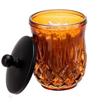 Glass Qtip Holder 10 Oz Thick Glass Jar Matte Lid Bathroom Organizer Cotton Ball Storage