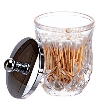 Glass Qtip Holder 10 Oz Thick Glass Jar Matte Lid Bathroom Organizer Cotton Ball Storage