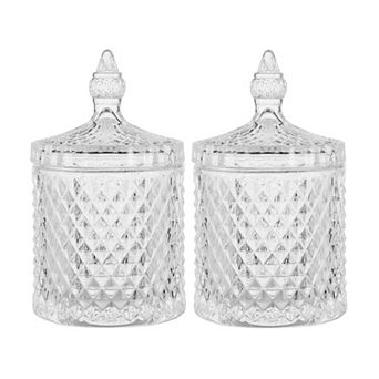 Qtip Holder Glass Jars With Lid Bathroom Organizer 2 Pack Large Clear Cotton Swab Storage Vanity